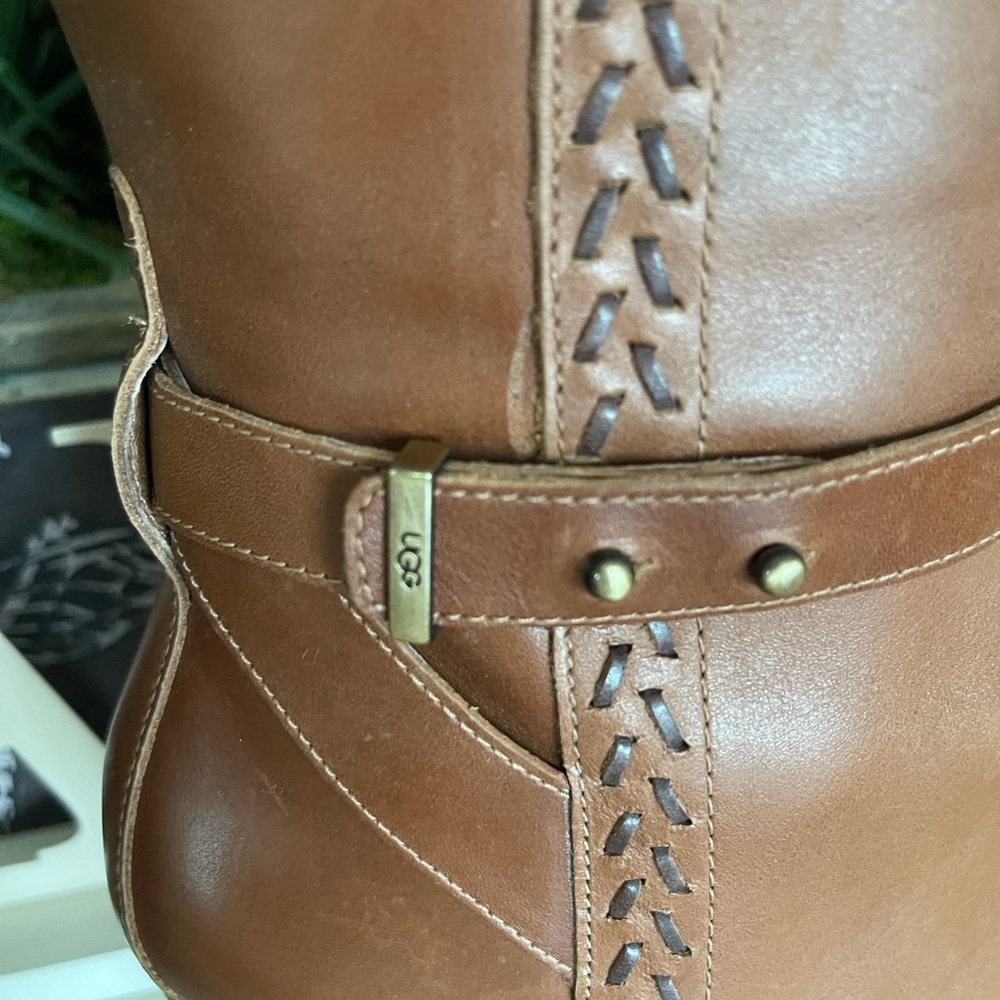 UGG Claudine Camel Colored Leather Knee Boots - Picture 4 of 8
